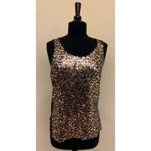 Michael Kors Golden Bronze Sequin Tank with Dark Olive Back - Sz M